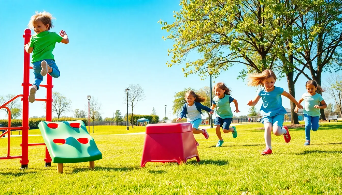 diverse children engaging in outdoor play at a park.