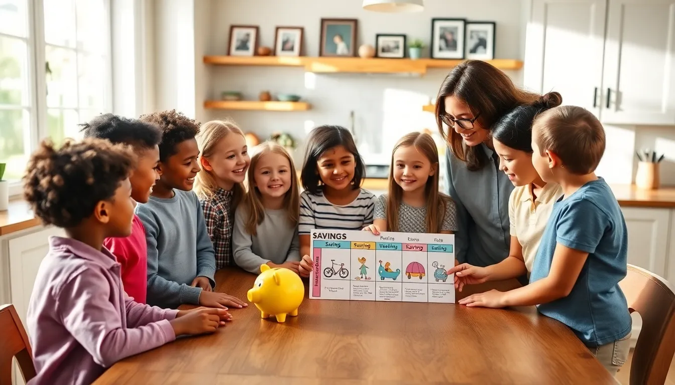 children learning about saving money in a cozy kitchen.